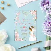 Rosa Schmetterling Blumenmädchen Gebet Gold Taufe Acryleinladungen (In Situ (Hochzeit))