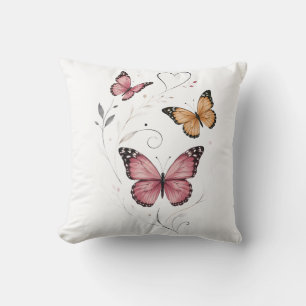 Rosa Schmetterling Botanische Aquarellmalerei Kissen