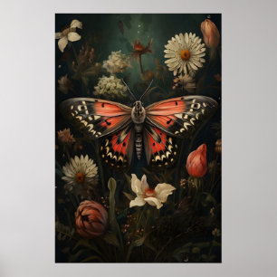 Rosa Schmetterling Botanischer Druck, Vintage-Blum Poster