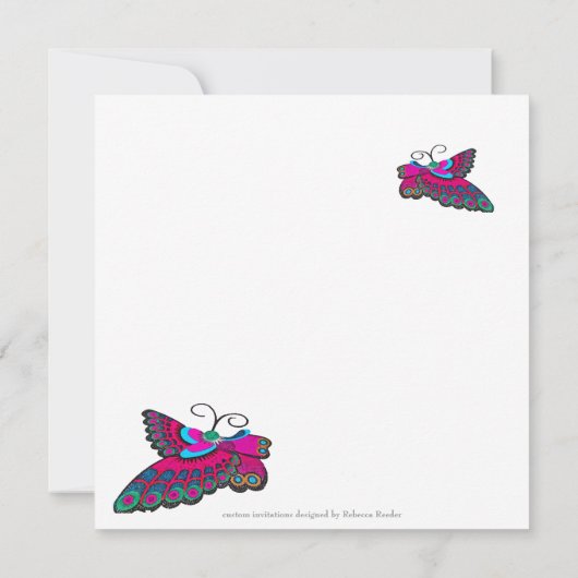 Rosa Schmetterling-Brautparty Einladung (Rückseite)