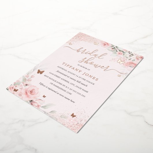 Rosa Schmetterling Brautparty Folieneinladung (Gedreht)