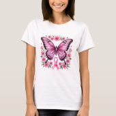 Rosa Schmetterling Brustkrebs-Bewusstseinsband T-Shirt (Vorderseite)