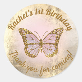 Rosa Schmetterling danke für das Kommen Runder Aufkleber
