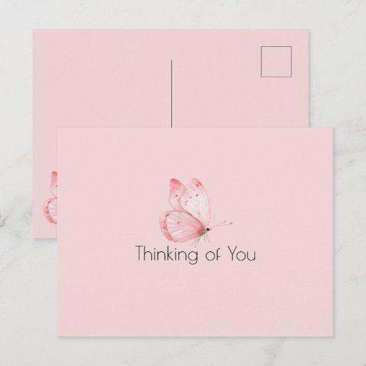 Rosa Schmetterling denkt an Sie Postkarte (Vorne/Hinten)