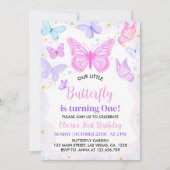 Rosa Schmetterling Einladung zum ersten Geburtstag (Vorderseite)