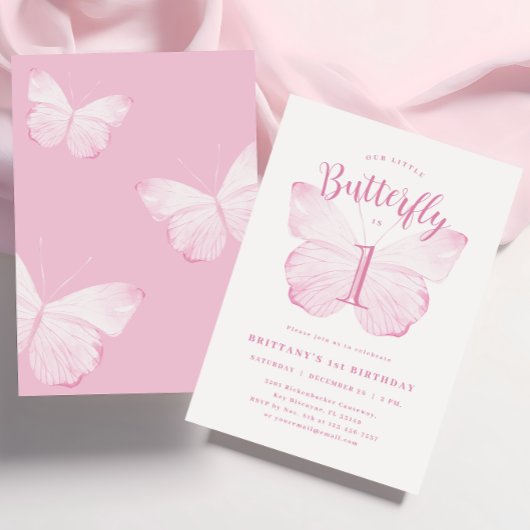 Rosa Schmetterling Einladung zum ersten Geburtstag