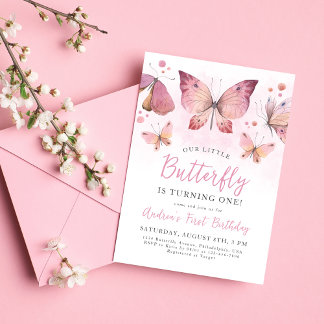 Rosa Schmetterling Erstgeburt Einladung