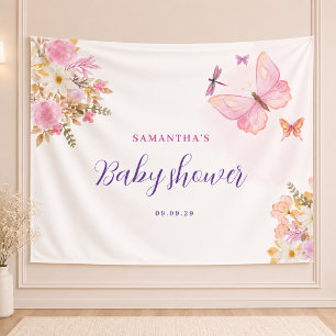Rosa Schmetterling Florale Babyparty Banner