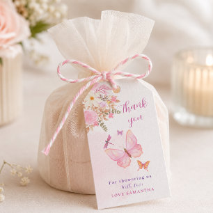 Rosa Schmetterling Florale Babyshower-Karten & Ges Geschenkanhänger