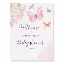 Rosa Schmetterling Florales Babyshower-Willkommens