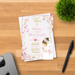 Rosa Schmetterling Florales Mädchen betend Gold Ta Acryleinladungen
