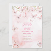 Rosa Schmetterling Geburtstagsmädchen Einladung (Vorderseite)