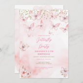 Rosa Schmetterling Geburtstagsmädchen Einladung (Vorne/Hinten)