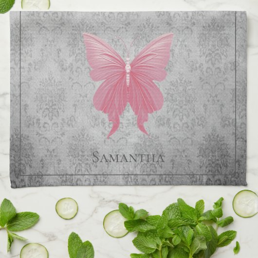 Rosa Schmetterling Geschirrtuch (Gefaltet)