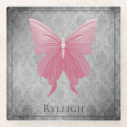 Rosa Schmetterling Glasuntersetzer (Vorderseite)