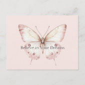Rosa Schmetterling Glaub an Träume Postkarte (Vorderseite)
