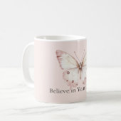 Rosa Schmetterling glaube an Träume Kaffeetasse (Vorderseite Links)