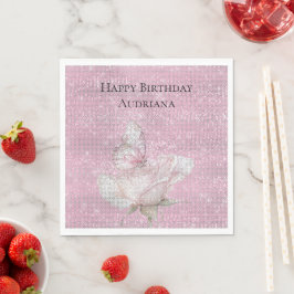 Rosa Schmetterling Glitzernder Geburtstag Serviette