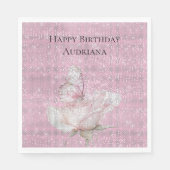 Rosa Schmetterling Glitzernder Geburtstag Serviette (Vorderseite)