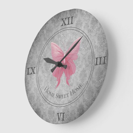 Rosa Schmetterling Große Wanduhr (Winkel)