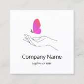 Rosa Schmetterling in der Hand Quadratische Visitenkarte (Vorderseite)