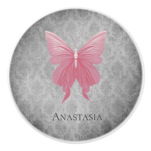 Rosa Schmetterling Keramikknauf (Vorderseite)