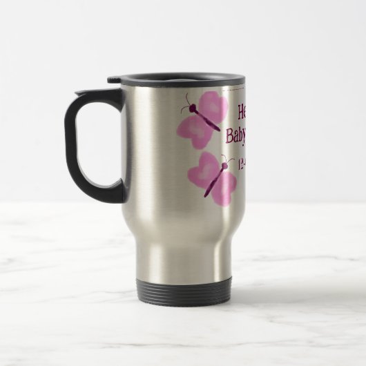 Rosa Schmetterling Kinderdusche Wasserfarbe Name Reisebecher (Links)