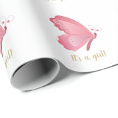 Rosa Schmetterling küsst Babydusche Geschenkpapier (Rolleneckpunkt)