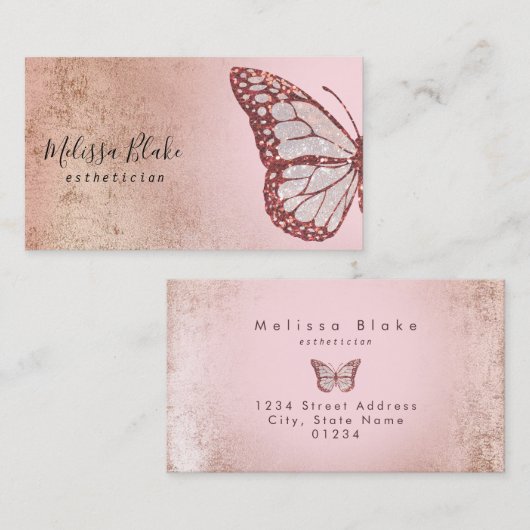 Rosa Schmetterling-Logo Visitenkarte (Vorne/Hinten)