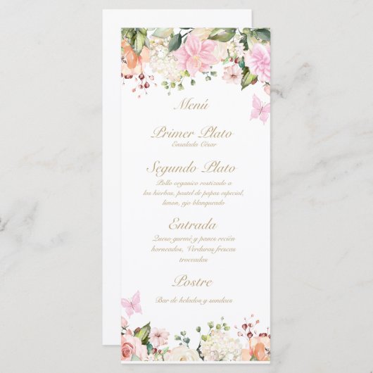 Rosa-Schmetterling Menükarte (Vorne/Hinten)