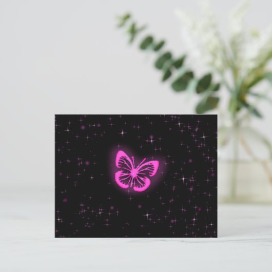 Rosa Schmetterling mit Glitzern Postkarte (Stehend Vorderseite)