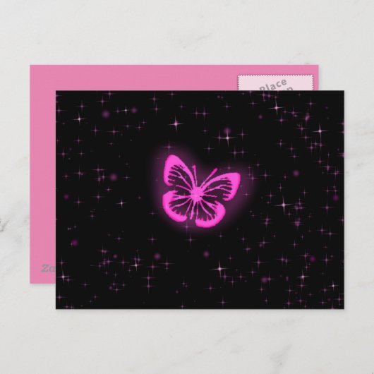Rosa Schmetterling mit Glitzern Postkarte (Vorne/Hinten)