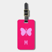 Rosa Schmetterling - mit Monogramm Gepäckanhänger (Vorderseite vertikal)