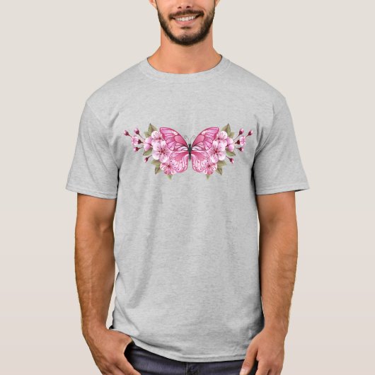 Rosa Schmetterling mit Sakura T-Shirt (Vorderseite)