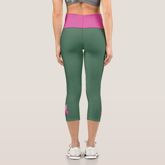 Rosa Schmetterling - Name - Grün Capri Leggings (Rückseite)