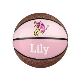 Rosa Schmetterling - Name hinzufügen Mini Basketball