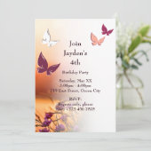 Rosa Schmetterling Party 4. Geburtstag Einladungsk Einladung (Stehend Vorderseite)