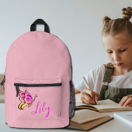 Rosa Schmetterling - personalisiert Bedruckter Rucksack