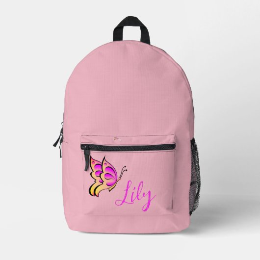Rosa Schmetterling - personalisiert Bedruckter Rucksack (Vorderseite)