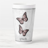 Rosa Schmetterling Personalisiert Latte Tasse (Vorderseite)