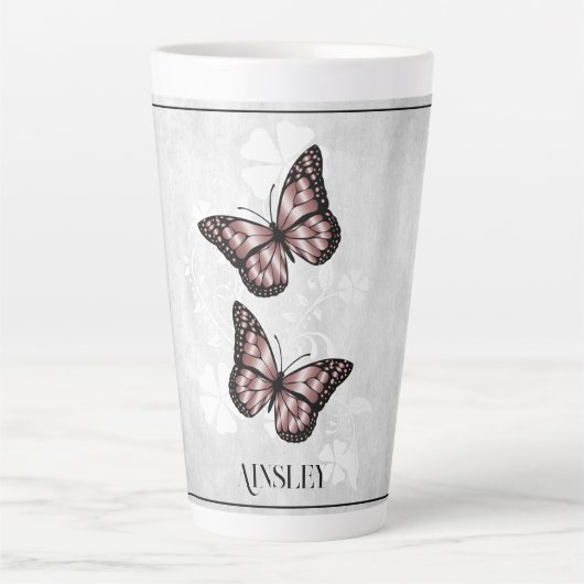 Rosa Schmetterling Personalisiert Latte Tasse (Vorderseite)
