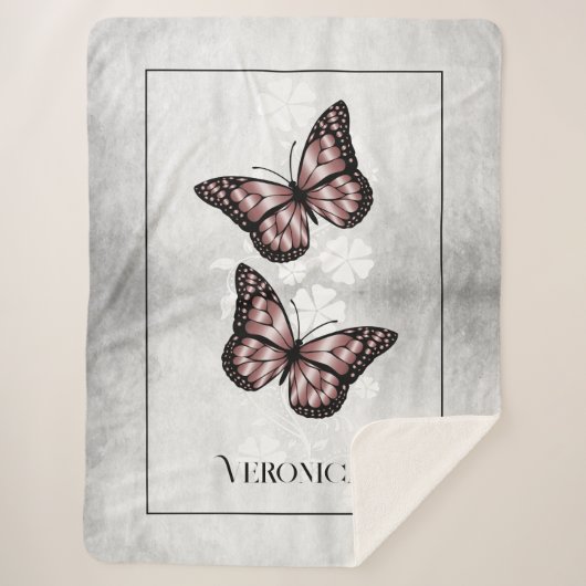 Rosa Schmetterling Personalisierter Sherpa Blankon Sherpadecke (Vorderseite)