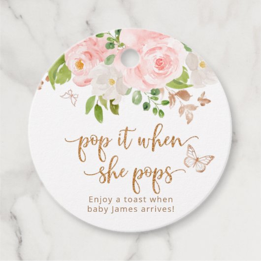 Rosa Schmetterling Pop, wenn sie Pop Geschenkanhänger (Vorderseite)