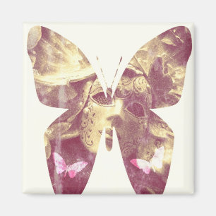 Rosa Schmetterling Quadrat Magnet