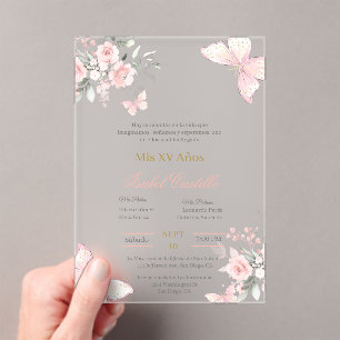 Rosa Schmetterling Quinceanera Einladung