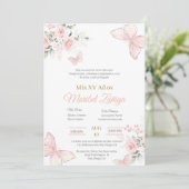 Rosa Schmetterling Quinceanera Einladung (Stehend Vorderseite)