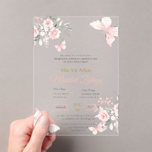 Rosa Schmetterling Quinceanera Einladung