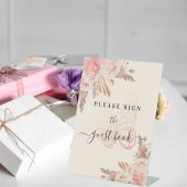 Rosa Schmetterling Rose Beige Pampas Gästebuch Sockelschild