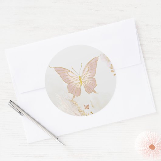 Rosa Schmetterling Runder Aufkleber (Umschlag)