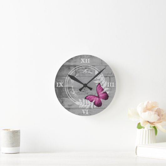 Rosa Schmetterling Rustikale Acrylwand Uhr (Zuhause)